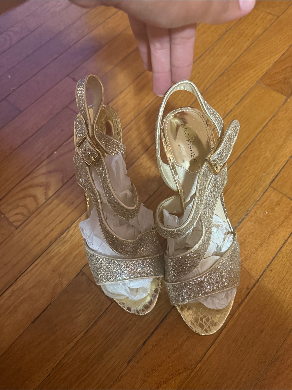 Marc Fisher Gold Glitter Slingback Heels